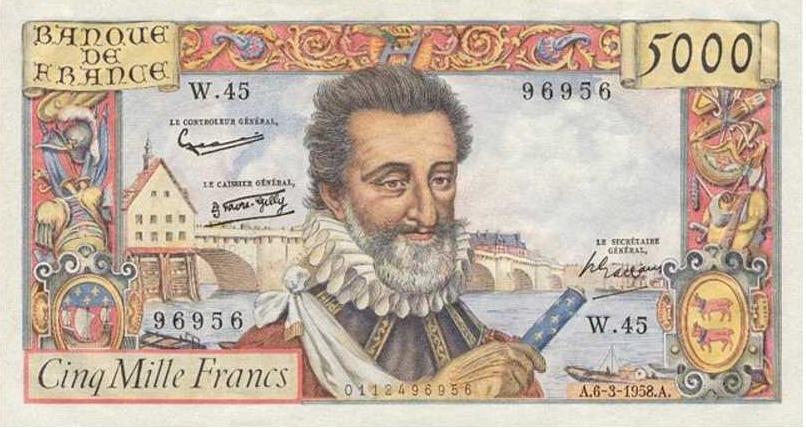 French banknote featuring Le Bon Roi Henri