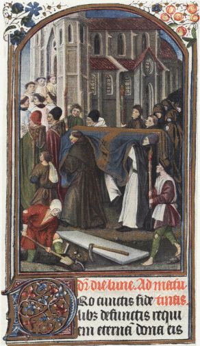 Funeral Procession by an unknown 15th-century illuminator - illustration from Old St. Paul's Cathedral, by William Benham (London, 1902)
