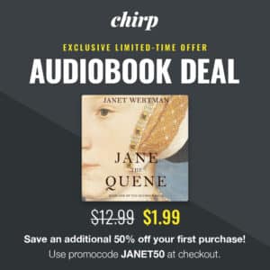 Chirp Deal announcement - Jane the Quene audiobook cover 